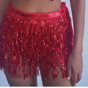 Red sequin wrap skirt